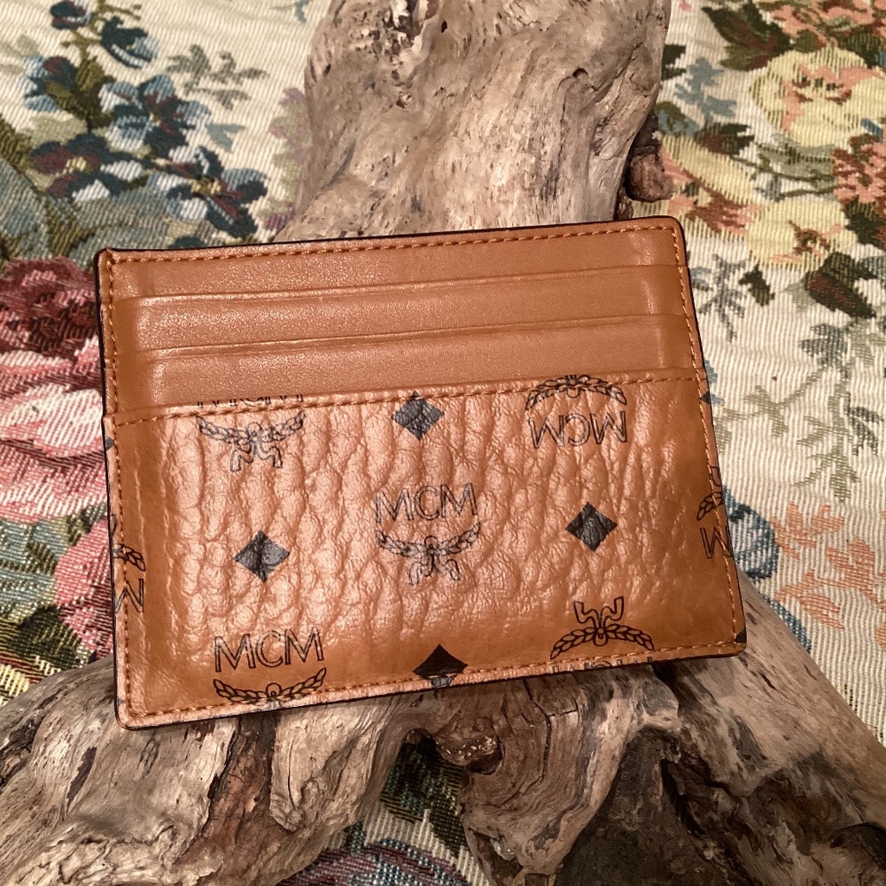 MCM Cognac Brown Logo Card Holder